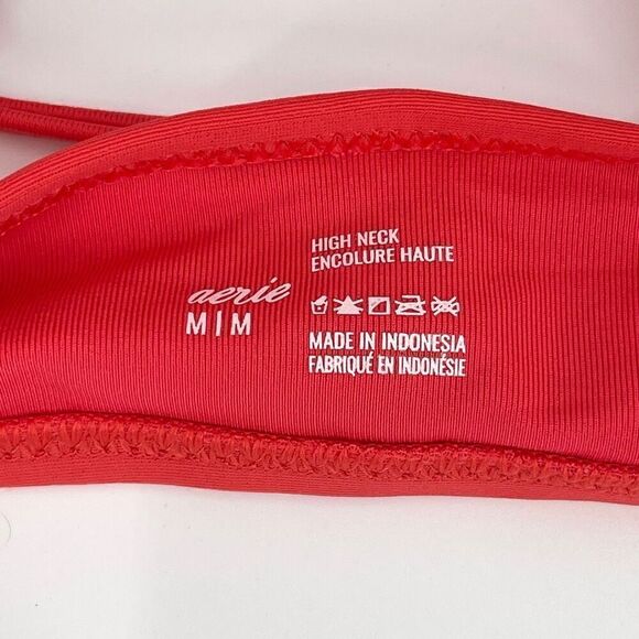 Aerie Lace Up‎ High Neck Halter Swimsuit Top Coral Women Medium New With Tag - Picture 5 of 5